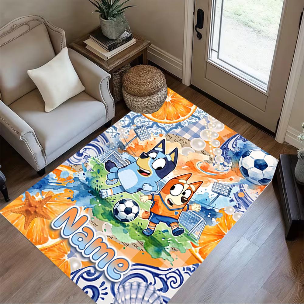Blue Friends Soccer Fun Customize Your Name Area Rug Design for Bedrooms Hallway Living Rooms Entryway Anti-slip Rug Office Home Decor