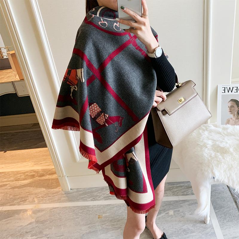 Autumn And Winter Warm Imitation Cashmere Scarf Women'S Versatile Thickened Scarf Carriage Pattern Shawl