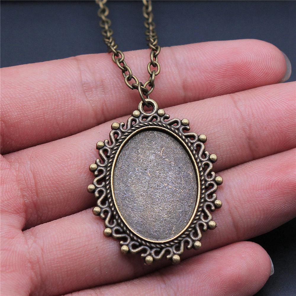 45cm Or 70cm Long Chain Necklace Oval Glass Cabochon Base Setting Tray Minimalist Jewelry Components QN054