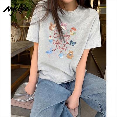 MJ STYLE Women's Round Neck Cotton Short Sleeve T-Shirt