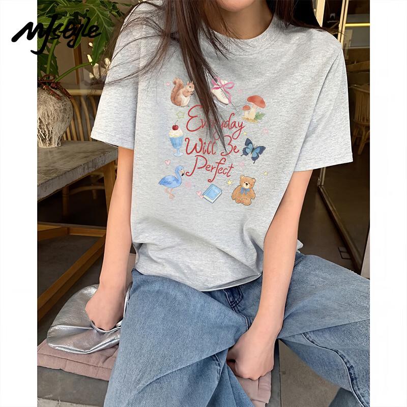 MJ STYLE Women's Round Neck Cotton Short Sleeve T-Shirt