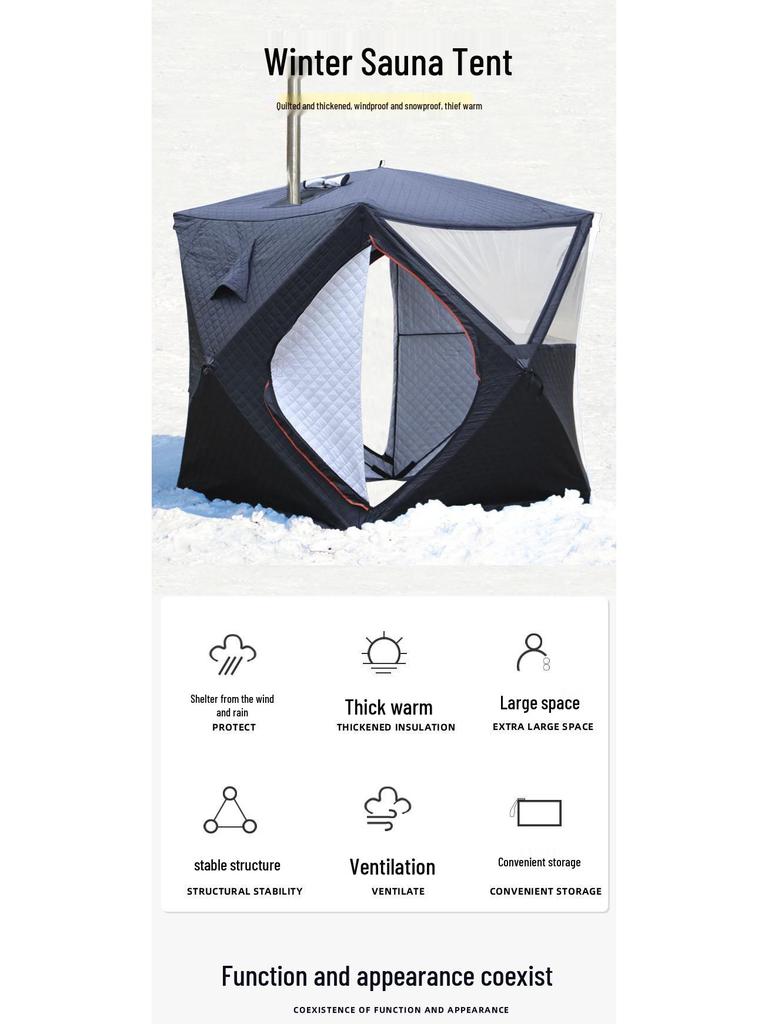 Pentagonal Winter Outdoor Sauna Tent: Portable Steam & Sweat Box for Ice Fishing and Medicinal Bath.