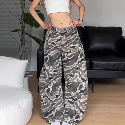 Camouflage Scimitar Jeans für Damen Locker Weitbeinige Hängende Bodenlange Hosen