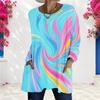 Women Plus Size Round Neck Long Sleeve Swirl Printed Colorful Loose Longline T Shirt With Pockets