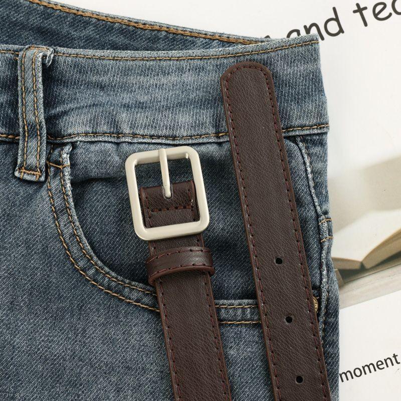 Elegant Full Womens Hole Pu Waist Belt With Stylish Square Buckle For Daily Wear