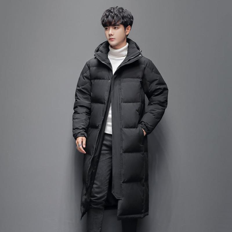 Men's winter couple long down jacket over the knee hooded jacket thickened white duck down versatile for men and women