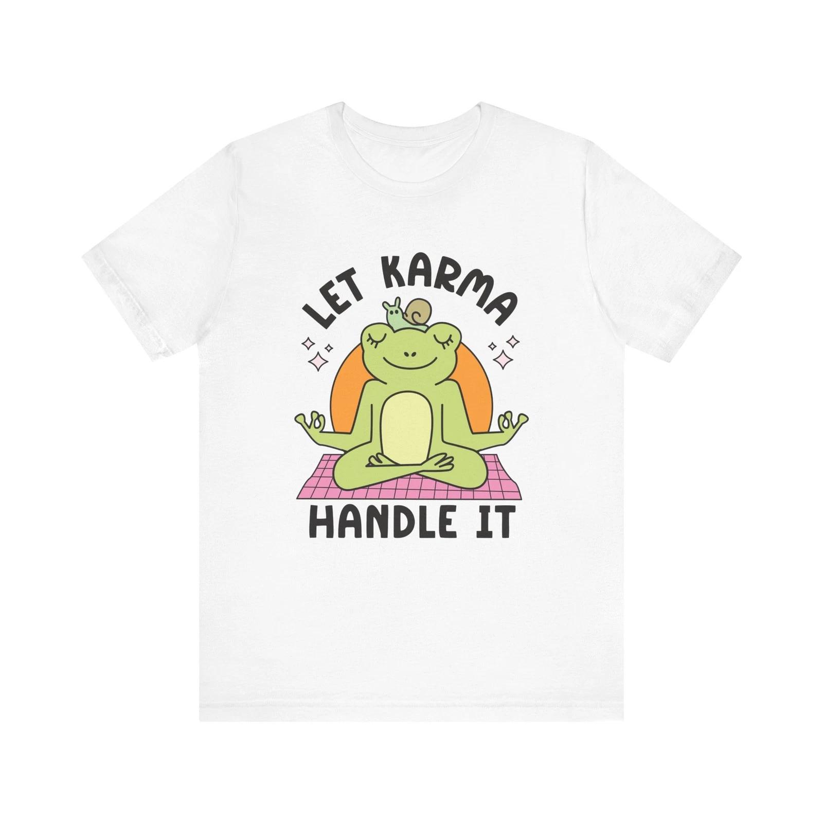 

Let Karma Handle It Shirt Funny Frog Yoga Tee Positive Vibes Graphic T-Shirt XL