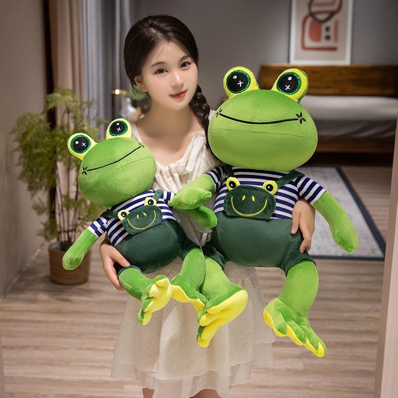 Cute simulation dressing frog doll plush toy green little frog doll children accompany soothing doll