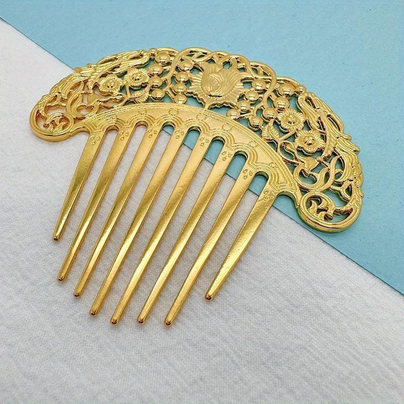 New Chinese Hairpin Retro Hair Comb Hanfu Dish Hairpin Hair Ornament Hollow Carved Comb Gold Ornament Metal Comb