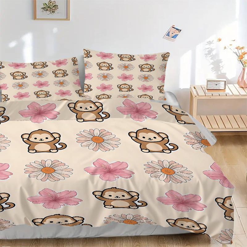3pcs bedding set Monkey Cartoon Includes 1 Comforter + 2 Pillowcases, Without Pillow Inserts, Soft Comfortable, Lightweight Breathable011