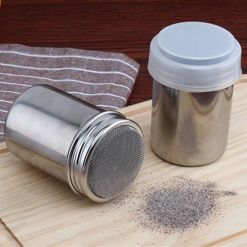 Stainless Steel Fine Mesh Shake Bottle with Dustproof Lid Powder Spreading Tank  Kitchen Supplies