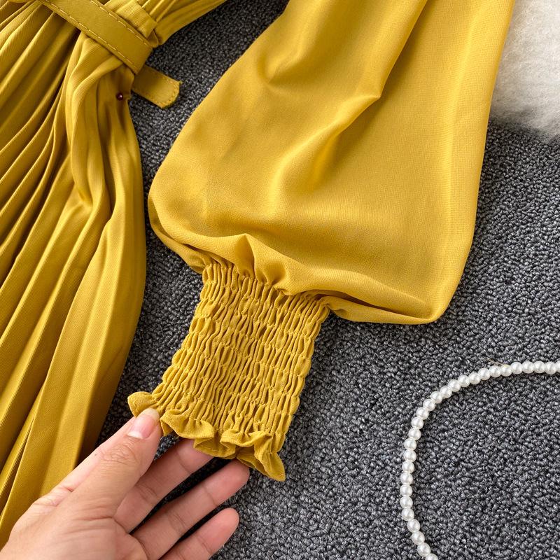 Vestido plisado francés de primavera para adelgazar - Elegante falda larga que ciñe la cintura