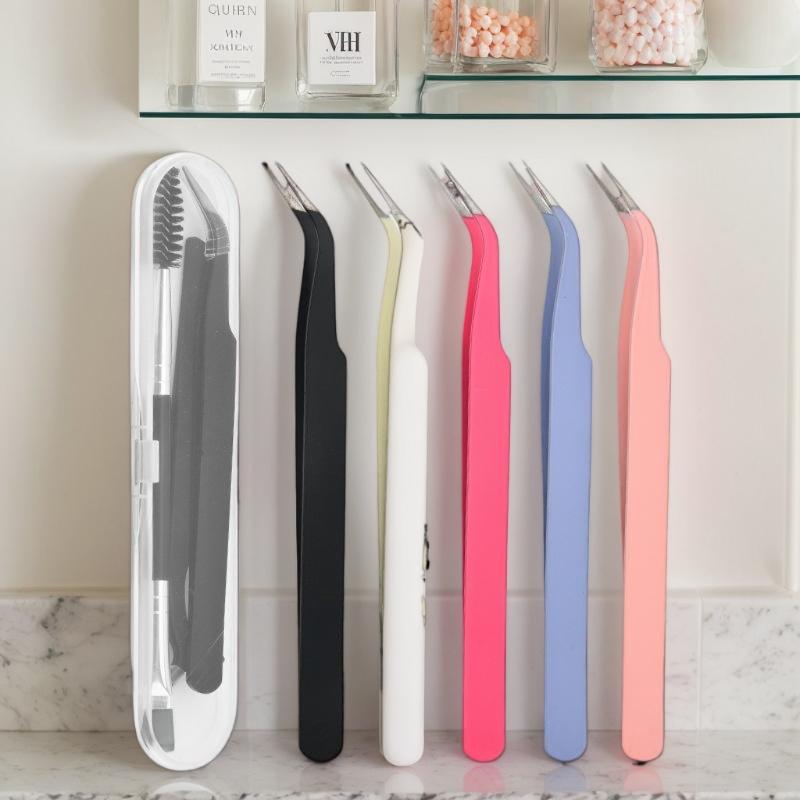 3Pcs With Box, Curved Tip Tweezers, Lash Curler And Lash Brush, Combination Of Curved Tweezers And Curved Lash Curler To Better