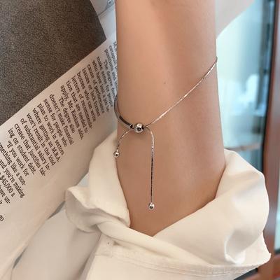 Sterling Silver S925 Stříbrný náramek Nastavitelný náramek se stahovací šňůrkou Dámské Malé Svěží Jednoduché Ins Studený vítr Ohyb Bestie Náramek Trendy Dívka Dárek