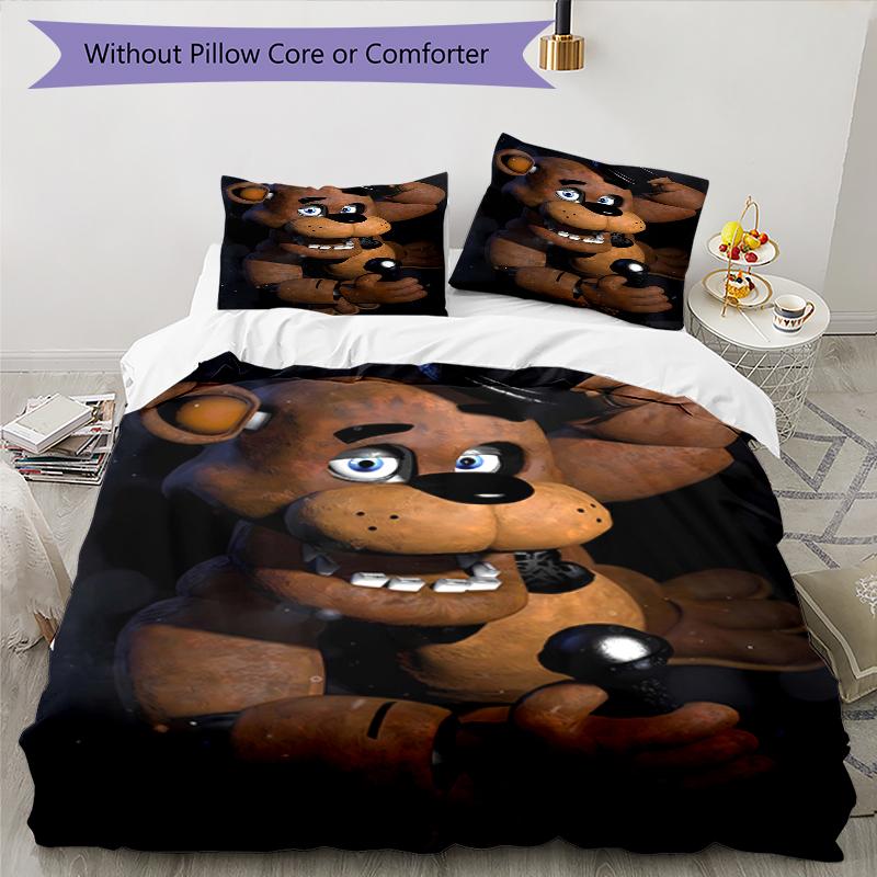 3pcs Freddy Bear2 Design Cover Set - HD Printed Bedding with 1 Cover and 2 Pillowcases - Perfect for Home and Dorm Decor