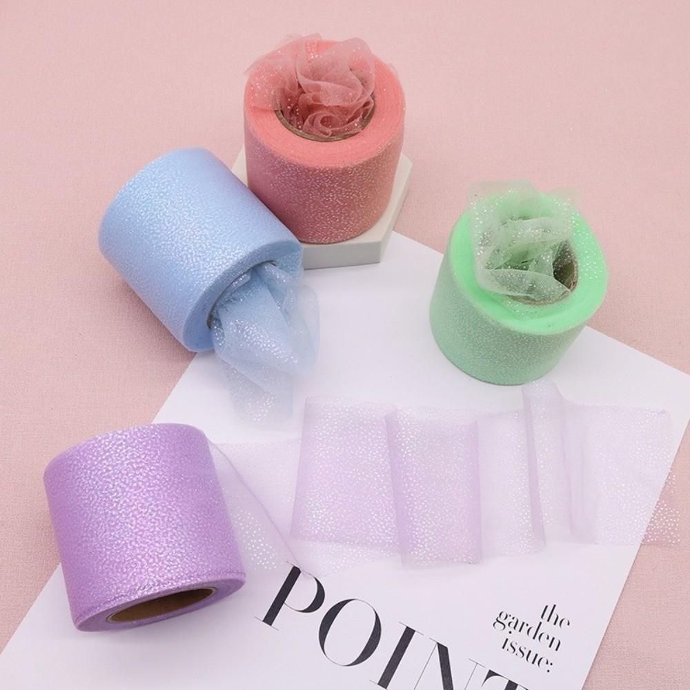6CM 25Yards Glitter Dot Tulle Roll DIY Craft Gifts Packaging Material New Crystal Sequin Ribbons