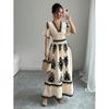 Women's Vintage Floral V-Neck Maxi Dress, Smocked Waist A-Line Long Dress for Summer Casual & Beach Wear