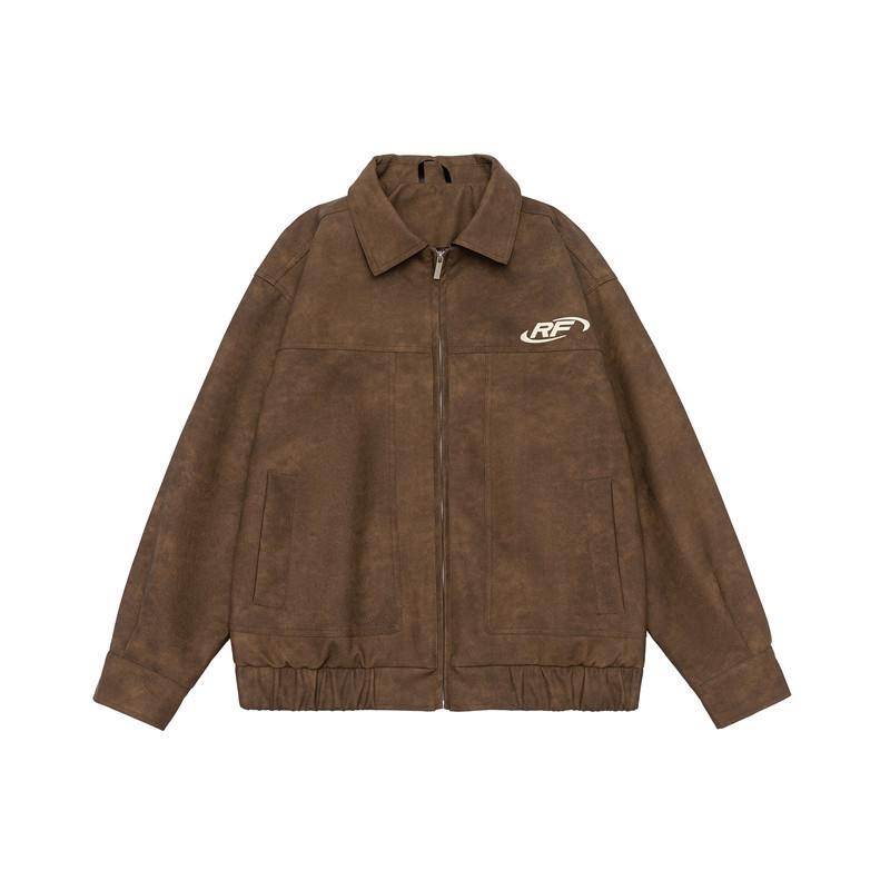 American Vintage Batik Pu Leather Jacket Men's Loose Large Size Alphabet Embroidered Lapel Leather Jacket Casual Jacket