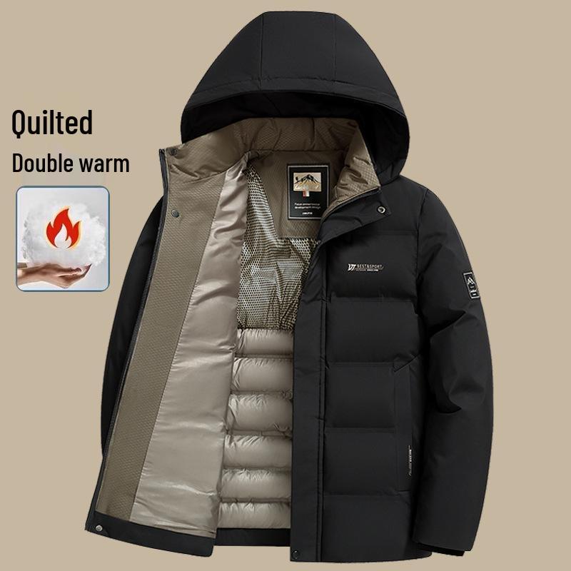 Men's Mid-Age Hooded Plus Size Winter Puffer Jacket - Casual Thick Warm Cotton Coat
