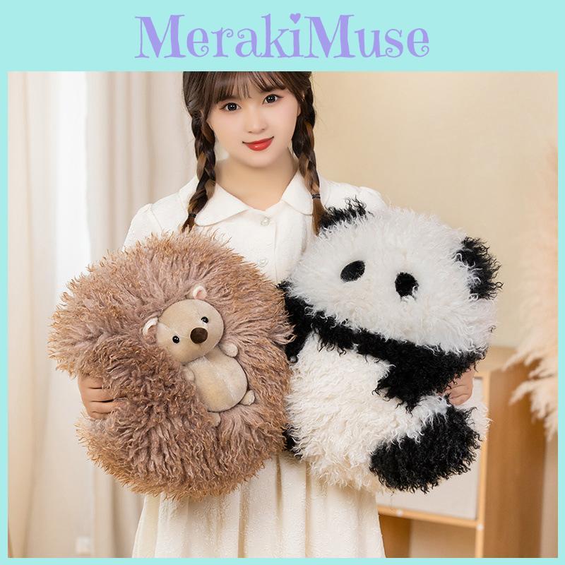 Cartoon Panda Hedgehog Plush Pillow Lumbar Cushion For Kids And Sofa Decor