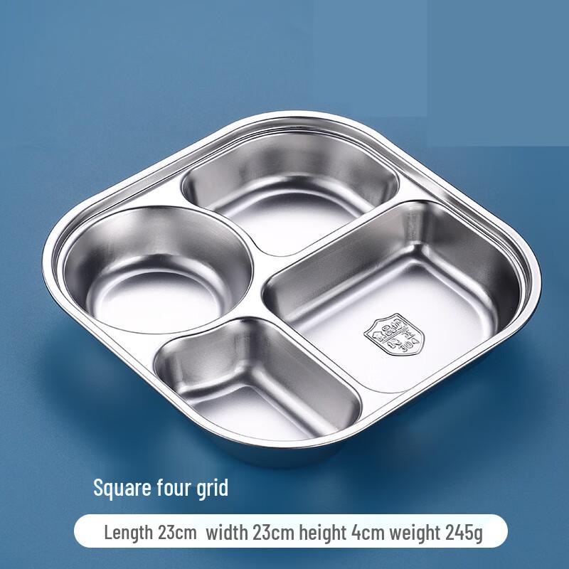 MOLUONA 304 Stainless Steel Square 4-Compartment Lunch Plate