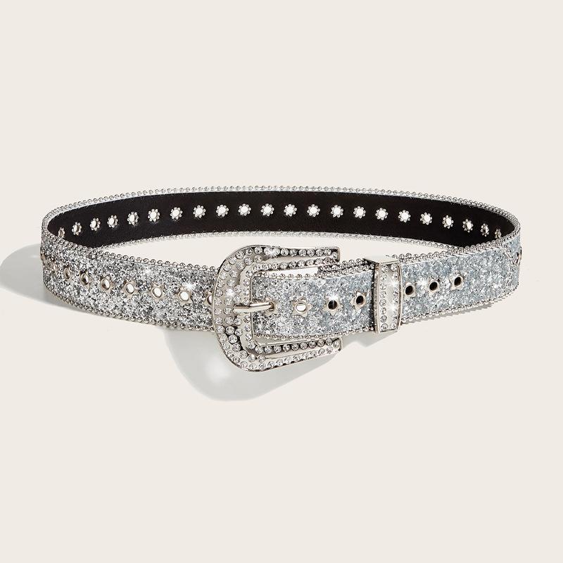 105cm Rhinestone Star Belt Women's Wide Belt Decoration European and American Fashion Personality Sequined Jeans Belt