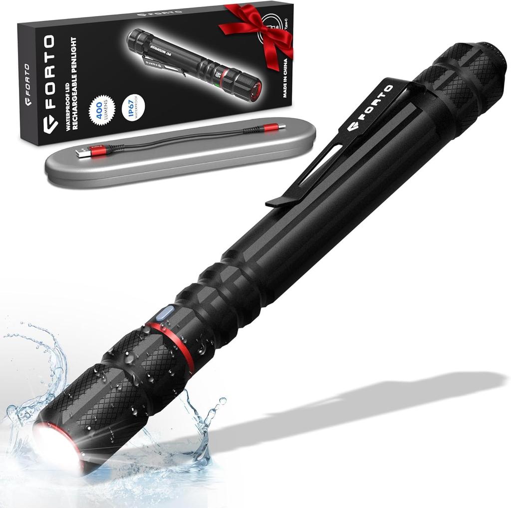 FORTO Rechargeable 400 Ideal for Disaster and Crime High Small and Battery Level Display Penlight, Lumens, Preparedness, Evacuation, Walking,