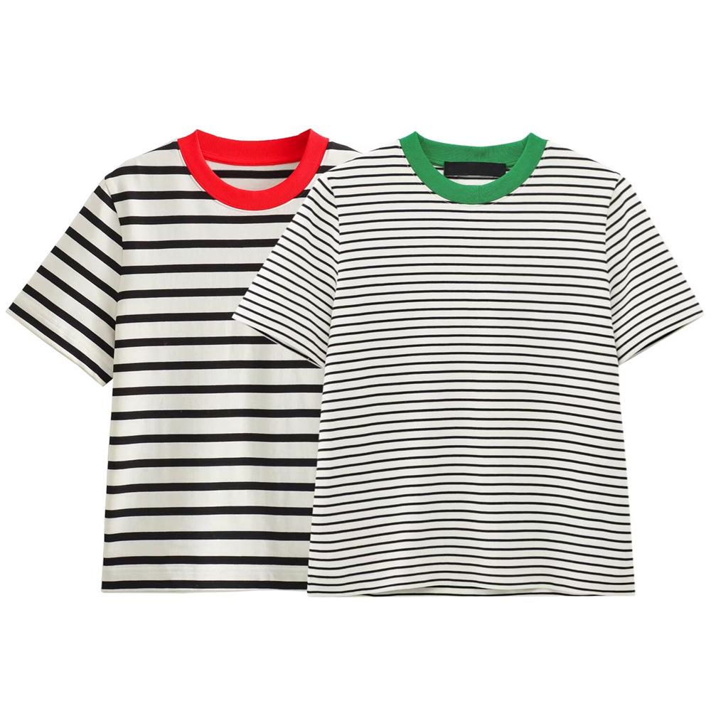 

2025 Spring Women s Casual Loose Color Block Striped T-Shirt Medium зелёный