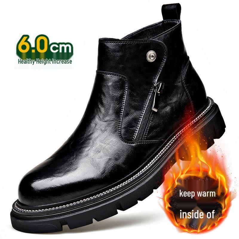 Men's Genuine Leather Chelsea Ankle Boots - Winter, Plus Velvet Lining, Thick Sole, High-Top British Style Warmth.