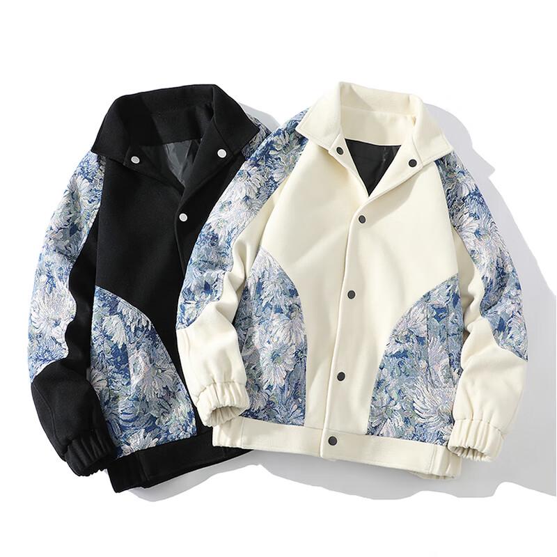 ROMON Men's Autumn/Winter Embroidered Wool-Feel Jacket