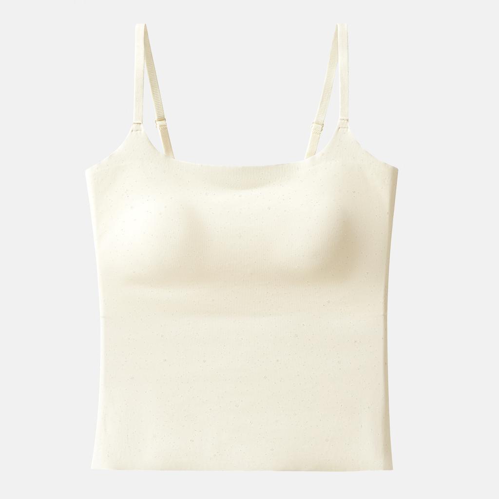 Women Summer Thin Cool Ice Silk Long Camisole Tank Top With Built In Chest Pad