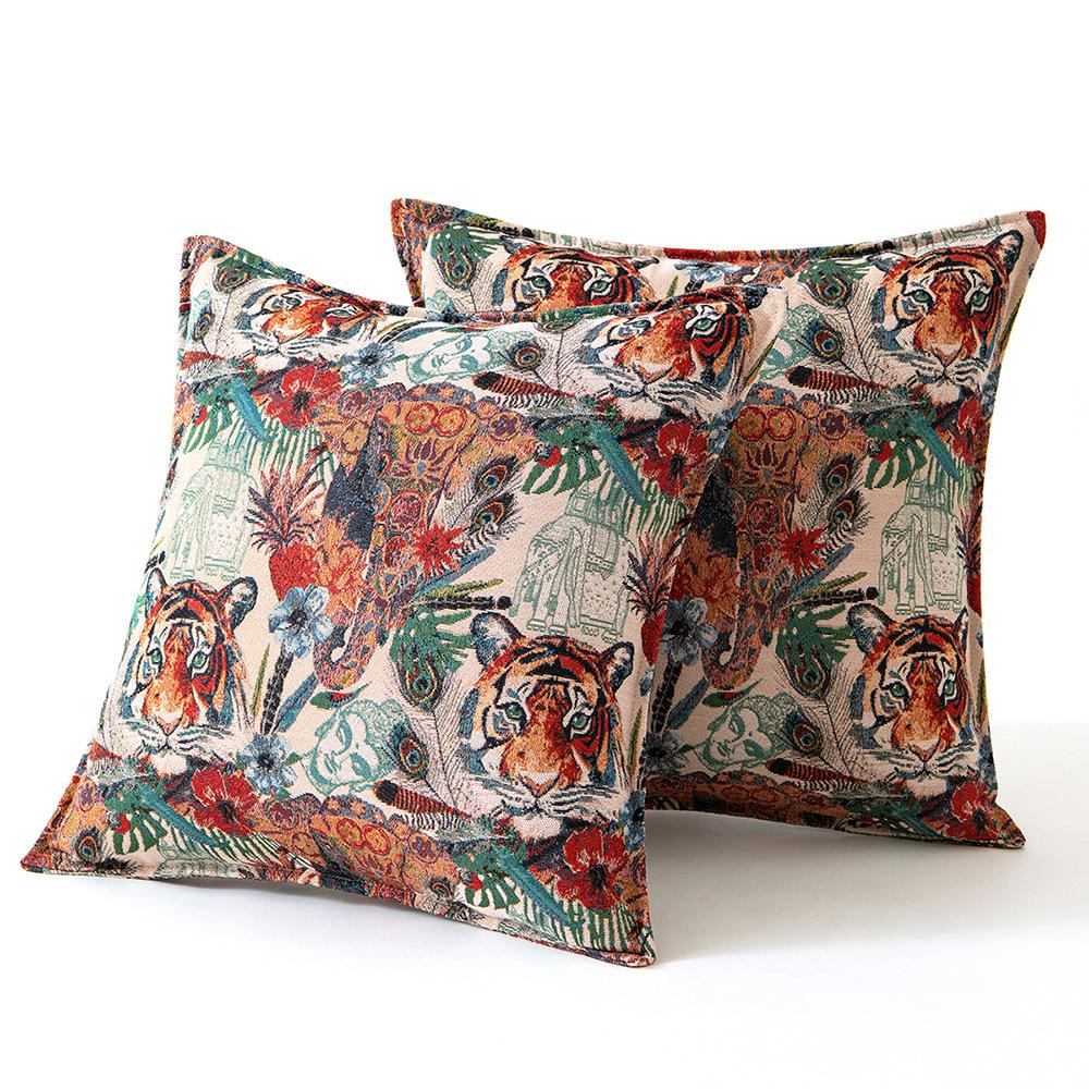 

Подушка жаккардовая Тигр Ретро искусство Животное Подушка для дивана Подушка-край Подушка для изголовья кровати Наволочка 45 * 45cm without core