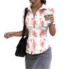 Damen Slim Fit Poloshirt Kurzarm Hummerprint Lässig Knopfleiste Kragen Oberteil Sommer Leichte Bluse