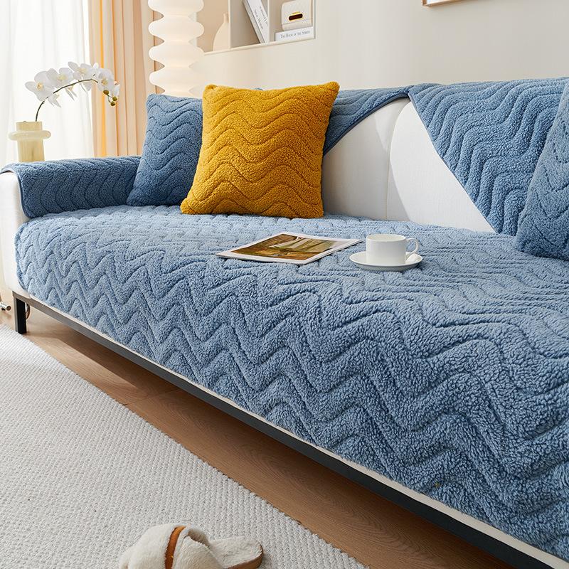 Thicken Sofa Cushion Lamb Fleece Wave Sofa Cover Warm Non-Slip Universal Couch Slipcovers for Living Room Sofas Cushion Decor