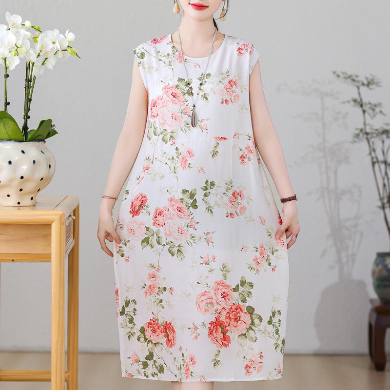 Casual Women's Dresses Summer Vintage Clothes Plus Size Sleeveless Loose Long Dress