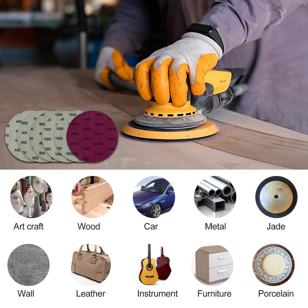 5 Inch wet and dry round flocking sandpaper sheet 30 pieces 400 600 800 1000 1500 2000 mesh Suitable for track sander