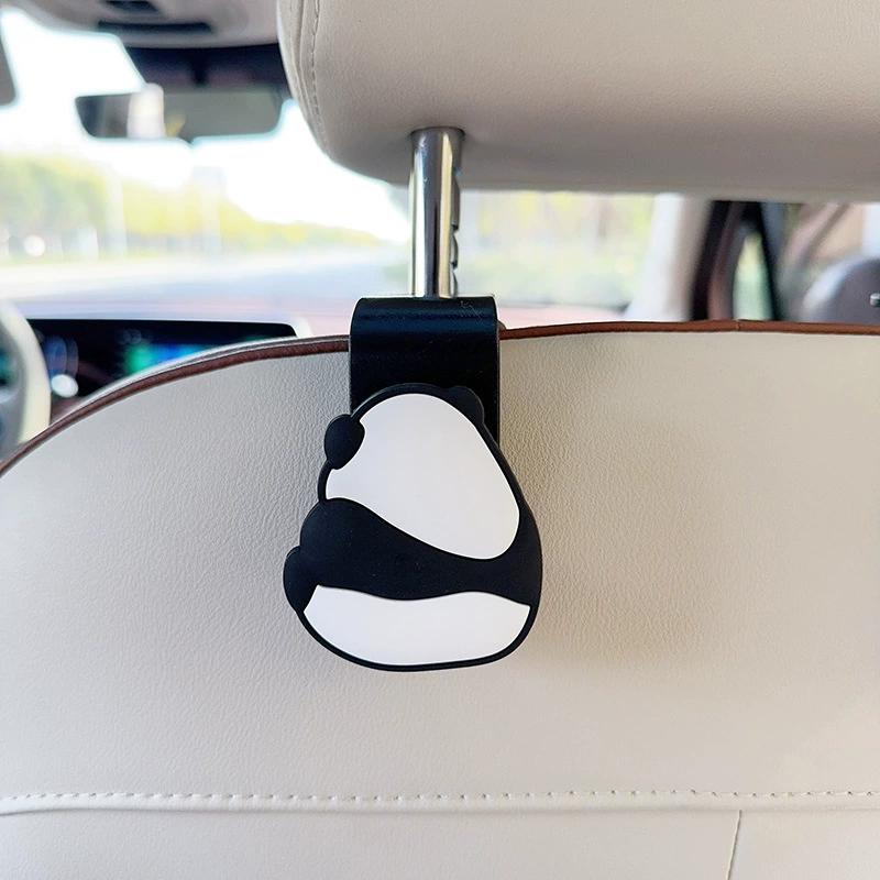 2pcs Cute Cartoon Panda Car Seat Headrest Hook - Universal Vehicle Storage Organizer for Handbags, Wallets, and Jackets