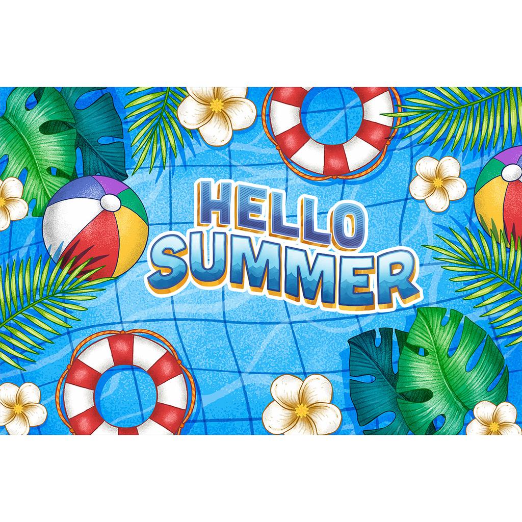 Hawaiian Beach Backdrop Hello Summer Tropical Ocean Palm Tree Surfboard Photo Background Luau Aloha Party Photo Booth Banner