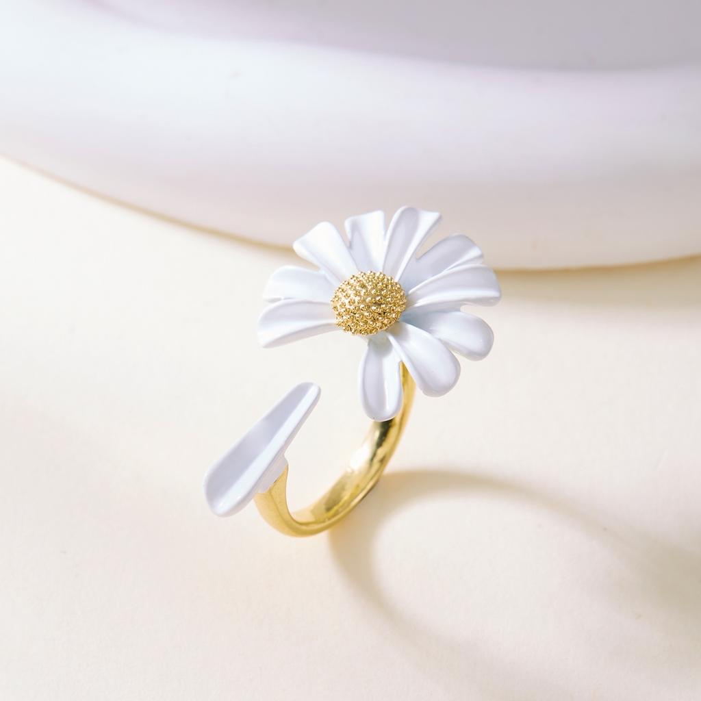 Kolorowe Małe Kwiaty Stokrotki Otwarty Regulowany Pierścionek Delikatny Słonecznik Kwiatowy Pierścionek na Palec Biżuteria na Wesele Imprezę Prezent Dla Kobiet Mężczyzn