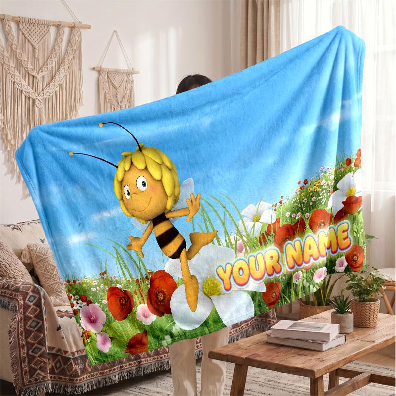 Bing Bunny Personalized Flannel Blanket, Custom Printed Text Name, Warm Soft Blanket For Couch Bed