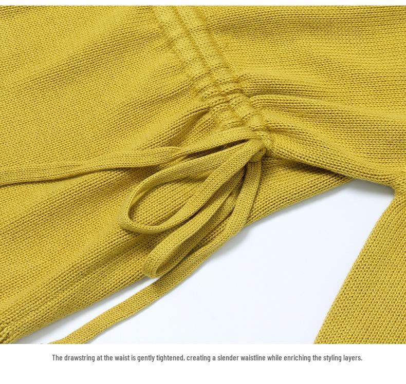 2026 Spring Yellow Knit Top & Blue Skirt Color Block Casual Women's Set