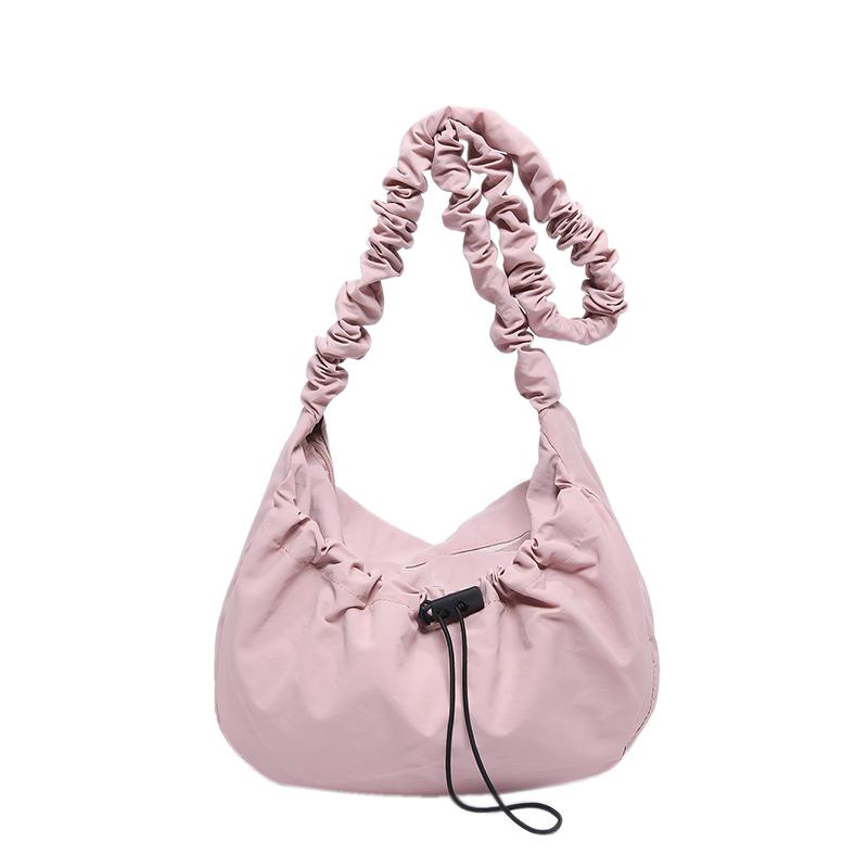 

Women Pleated Crossbody Bag Solid Color Drawstring Satchel Bag Large Capacity Cloud Drawstring Hobo Bag Ladies Outdoor Bag рожевий