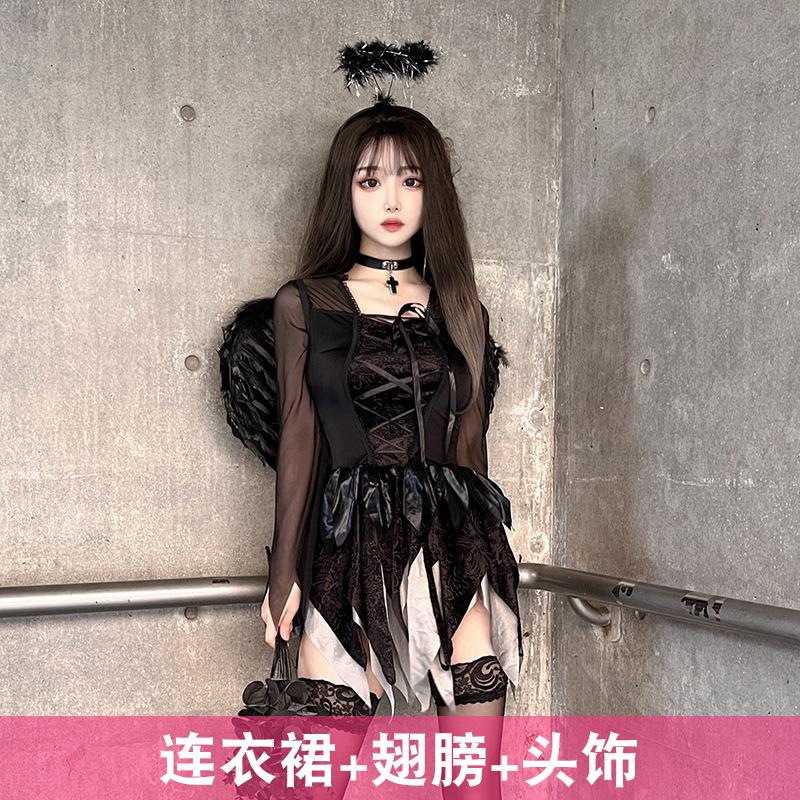 Halloween costume: adult angel wings, devil costume, black cosplay Dark gothic stage performance costumes