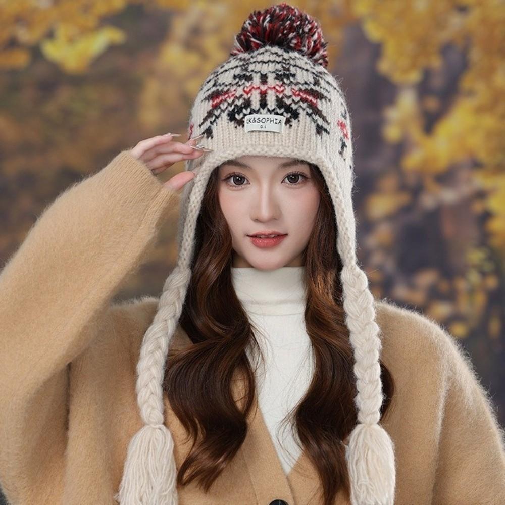 Y2k Ear Protection Cap Jacquard Women Wool Cap Cute Knitted Beanies Caps  Autumn Winter