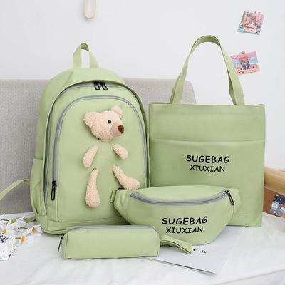 Female Junior High School College Students Four-piece School Bags Korean Version Harajuku Style Backpack Ins Knapsack with Bumbag Pen Bag