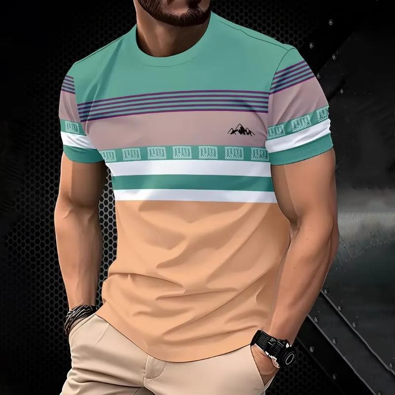 Classic Men's T-shirt Summer Outdoor Round Neck Short Sleeve Top Stripe Print Street Loose T-Shirt Male  Clothing Mens T Shirt