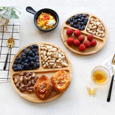 Bamboo 3-Compartment Plate - Round/Square Snack Tray for Breakfast/Dessert, Eco-Friendly Serving Dish