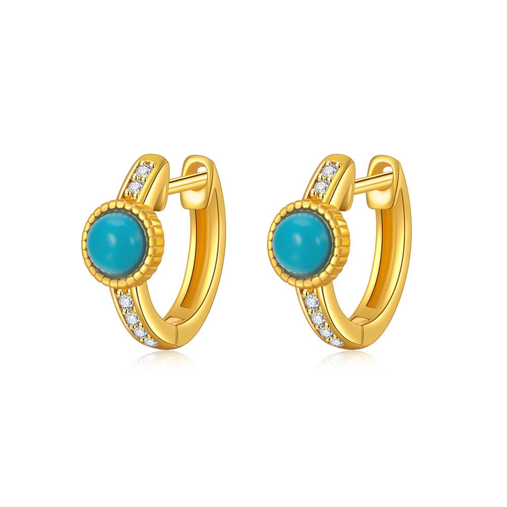 European Retro Zircon Turquoise Hoop Earrings for Women - Simple, Fashionable, High-End Feel
