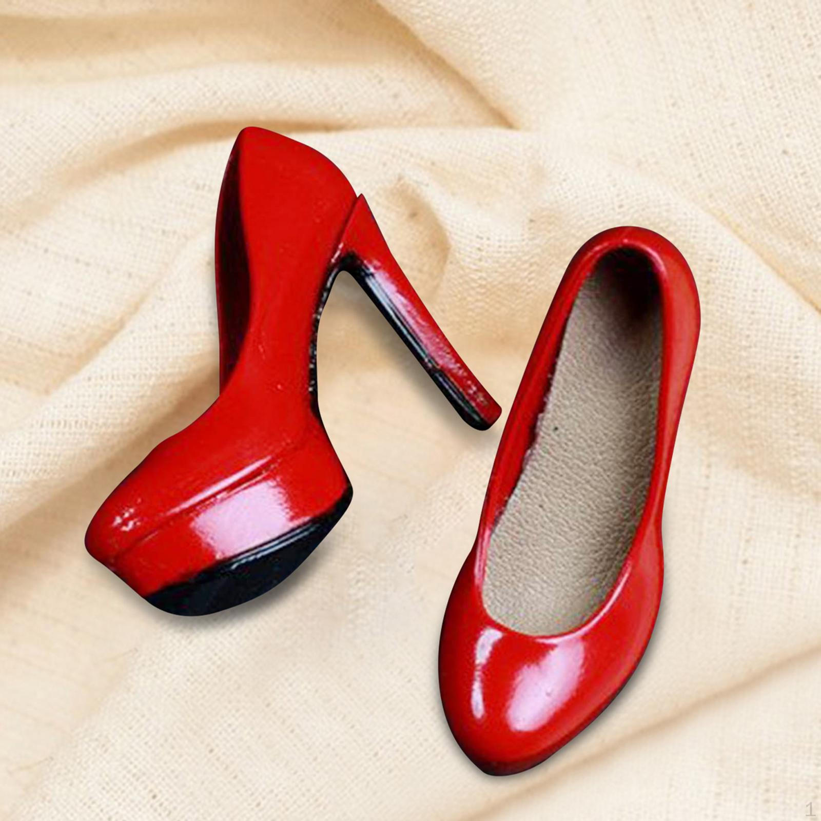 

1/6 Female High Heel Shoes, Miniature Costume, Casual Retro Stylish Simulated Heeled for 12 Inch red B