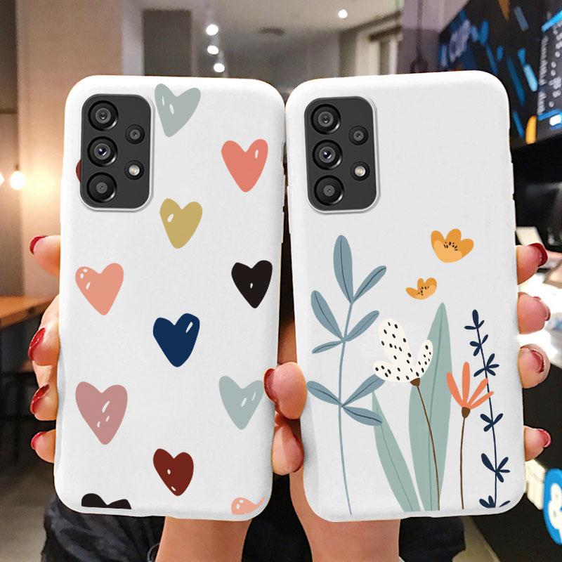 Case For Samsung A53 A52S A52 A73 A70 Cute Heart Flower Back Cover Soft Silicone Matte Protective Funda For Samsung Galaxy A53